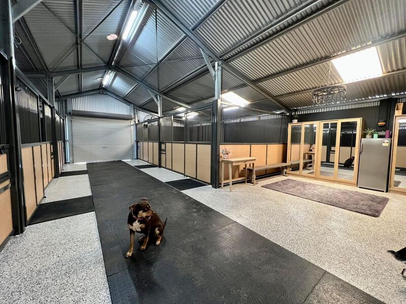 Completed stable block with steel framing and timber