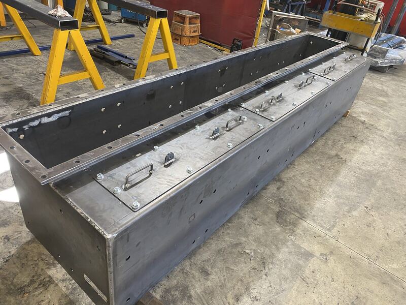 Long fabricated stainless steel trough