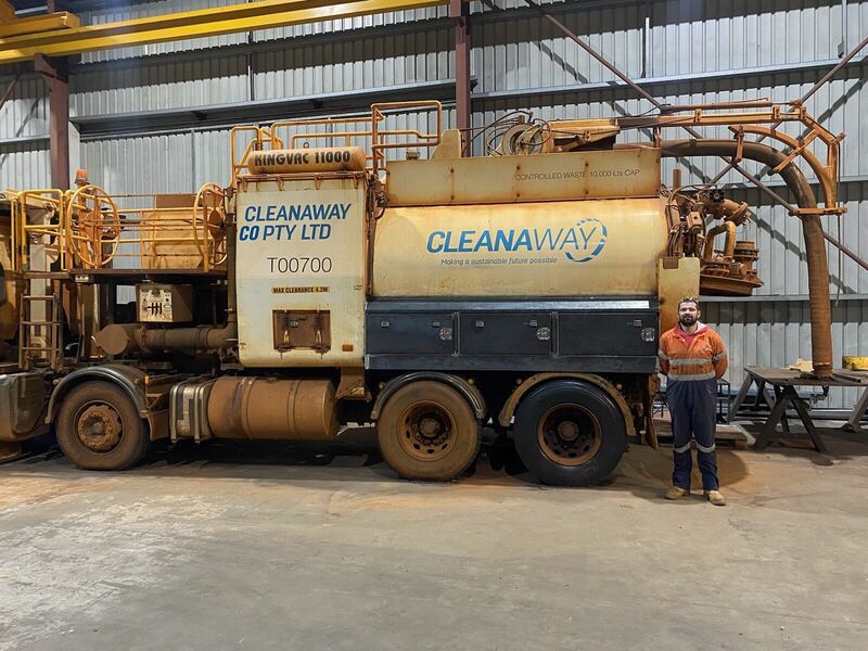 Vacuum truck in the workshop for repairs